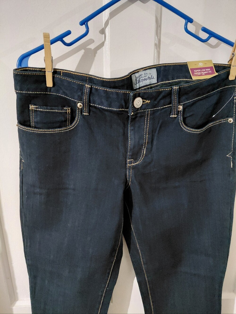 Aeropostale Women’s Dark Indigo Skinny Jeans with Contrast Stitching